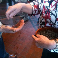 Vera handing out the nails on Passion Sunday