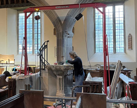 Pulpit restoration in progress